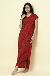 Zivame Woven Ankle Length Nightdress - Burnt Brick — thumbnail 3